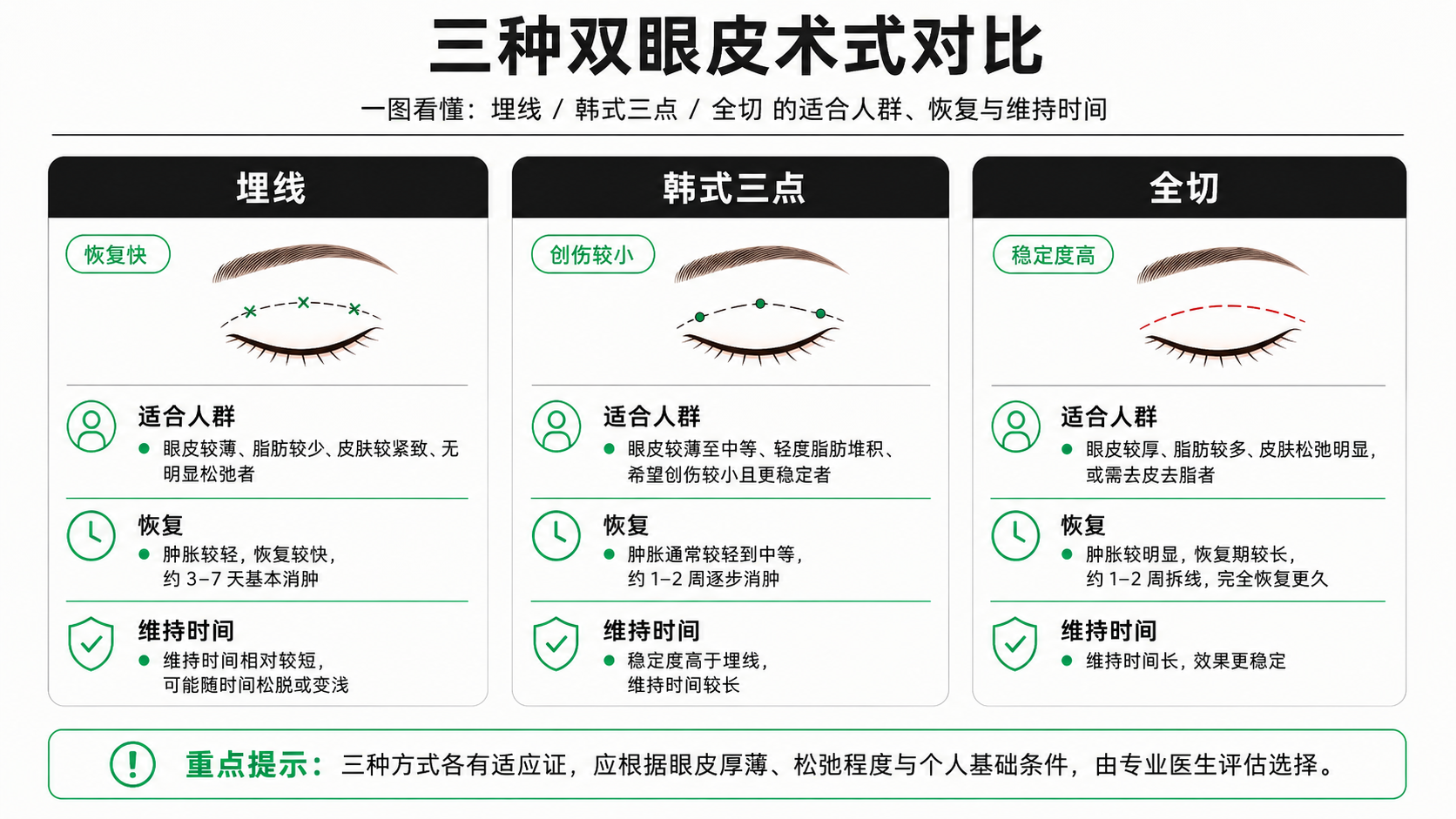 三种主流术式:埋线、韩式三点、全切