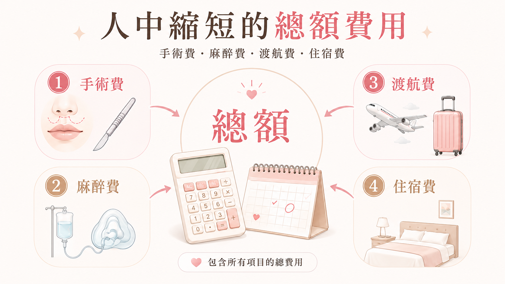 呈現人中鼻整形術後至恢復過程參考時間的時程示意圖