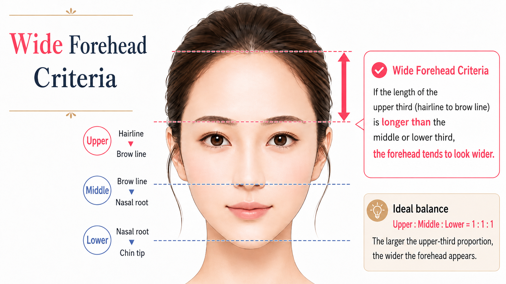 diagnosing whether a forehead is too big using the facial-thirds ratio