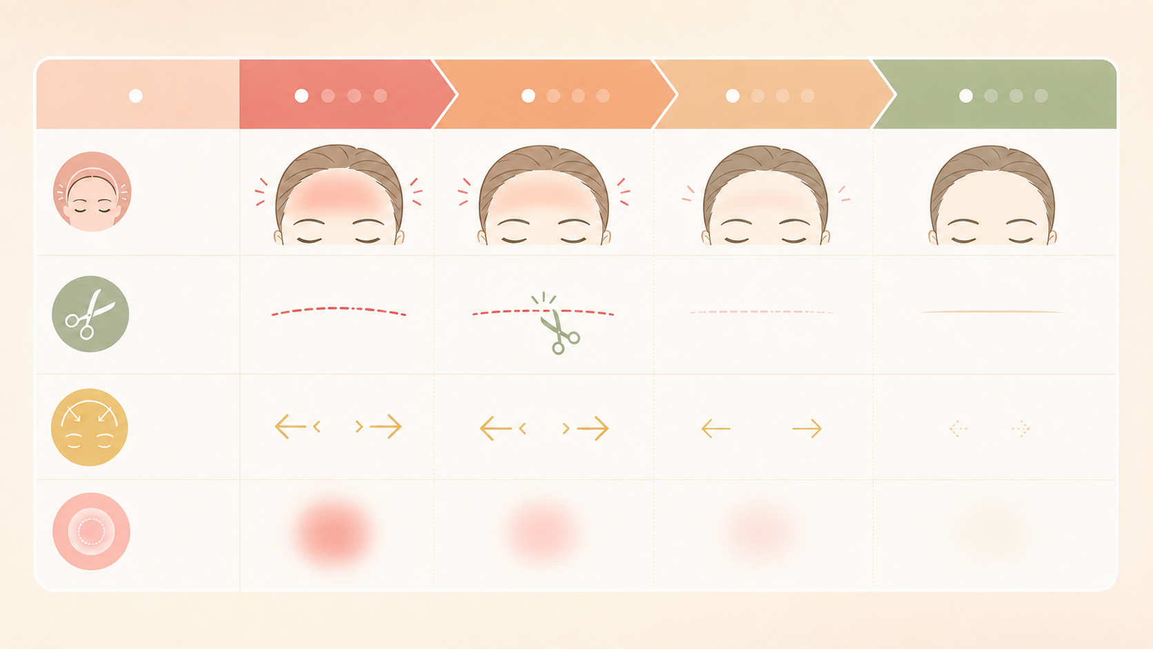 forehead reduction recovery calendar showing the course of swelling and tightness