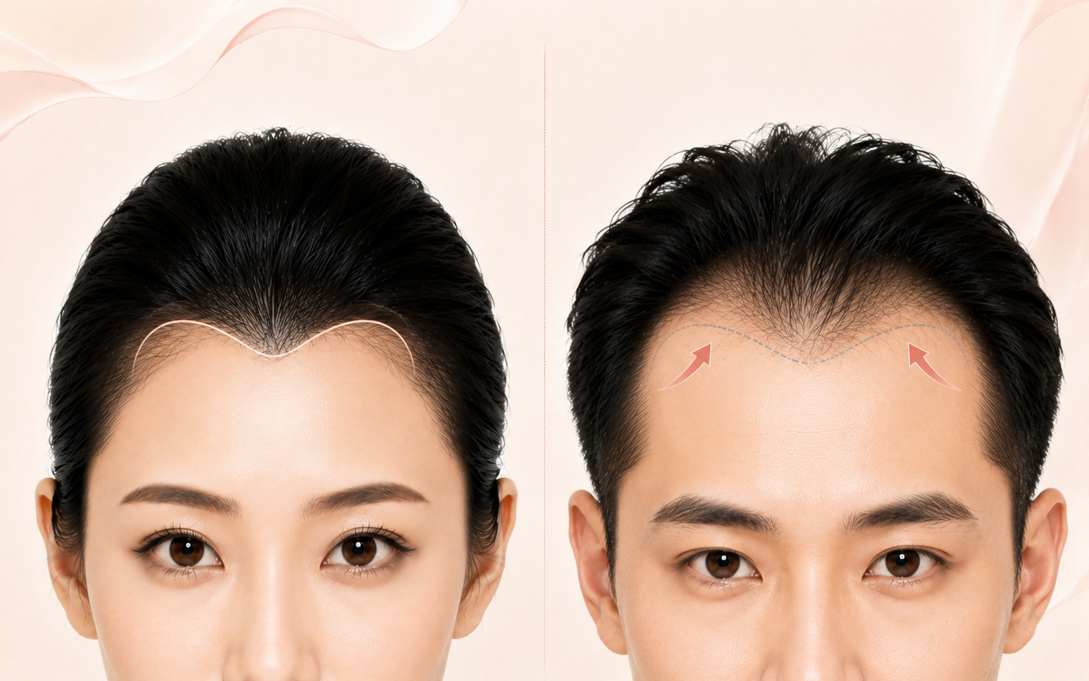 the difference between a woman's M-shaped hairline and male pattern M-shape