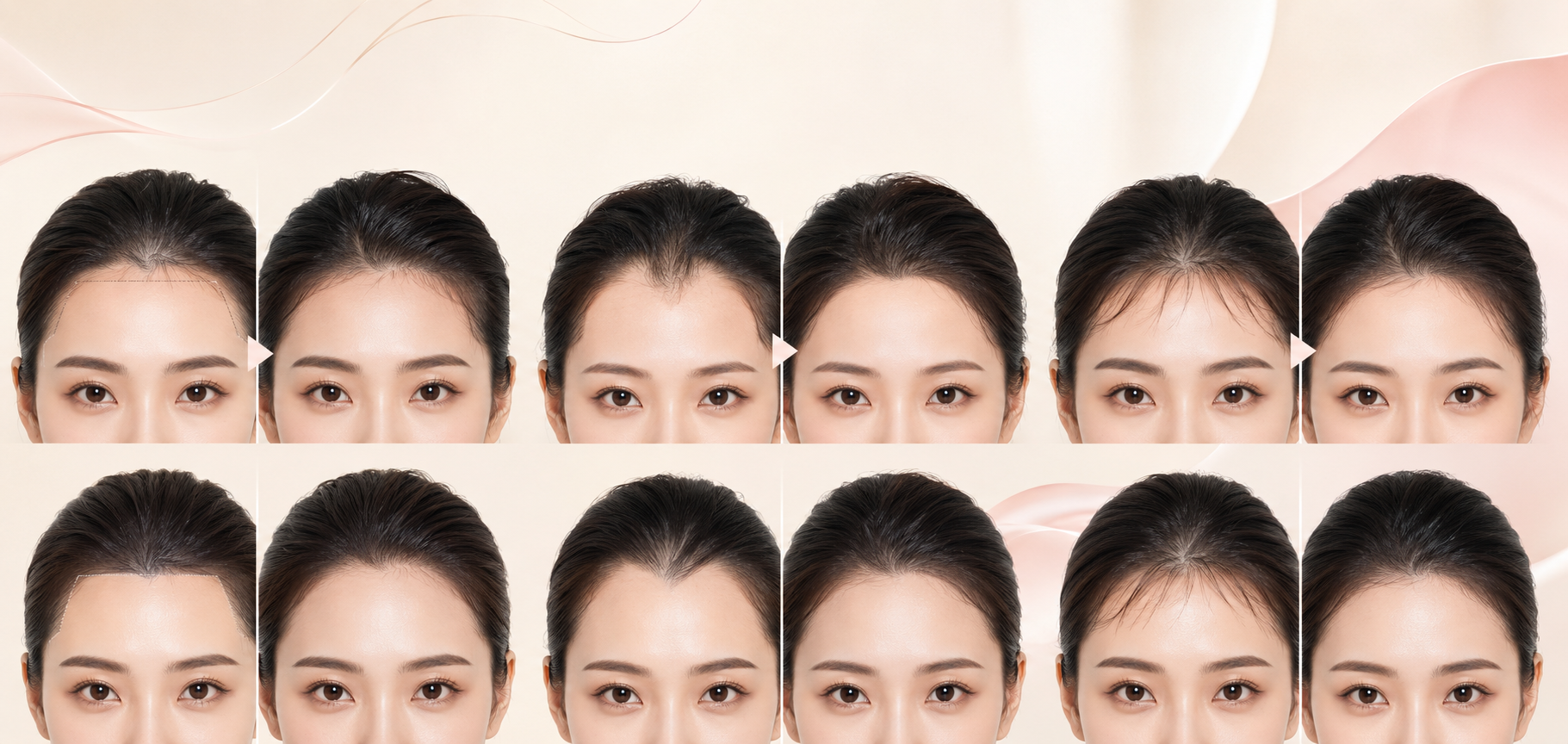 mage of a squared or jagged hairline being designed into a rounded hairline